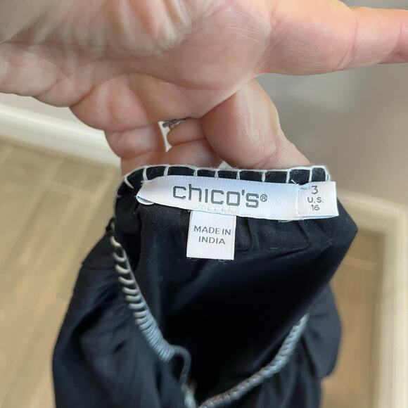 Chico’s Embroidered Boho Midi Dress Black White Size 3 XL 16 Resort Cruise - Picture 9 of 11